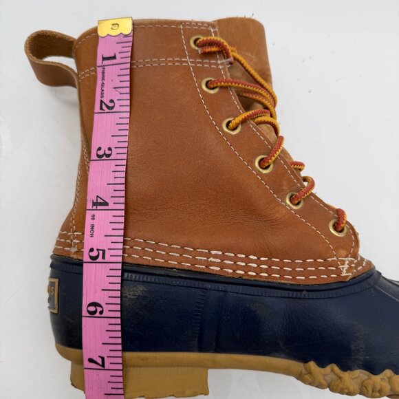 Vintage 90s LL BEAN Leather Lace Up Blue Duck Boots W7-8 / M5 - Picture 9 of 16